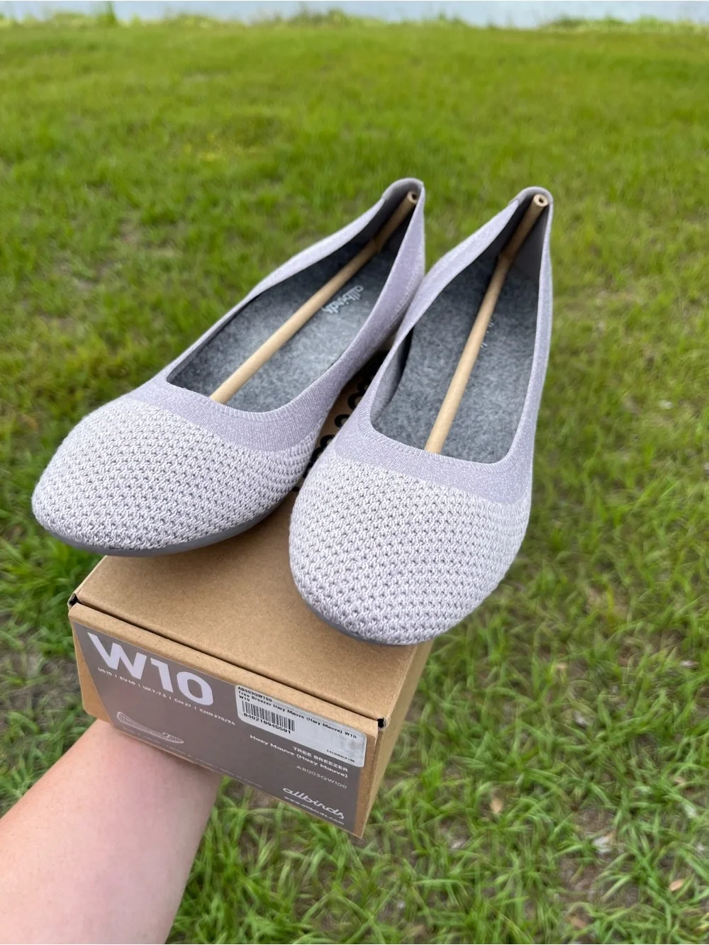 New In Box Allbirds Womens Tree Breezer Knit Flats in Lavender Tone Gray Size 11